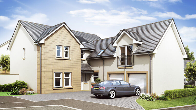 picture of social housing with a childrens' play area