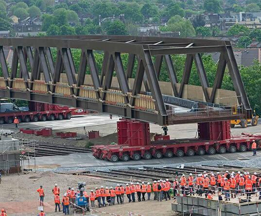 Bridge being moved into position
