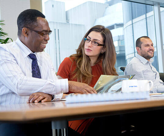 Office workers in discussion