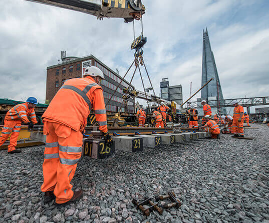 Rail track being laid