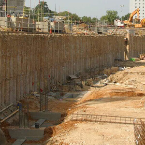 Picture of a retaining wall being installed